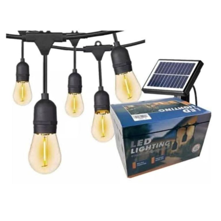 Guirnalda Luces Vintage 20 Focos 10M Cable Solar y Corriente