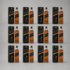 JOHNNIE WALKER - 12 UND - Black Label Whisky 750 ML con Caja