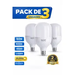 GENERICO - Pack 3 Bombillas LED 50W Luz Blanca Fría 4500 Lúmenes
