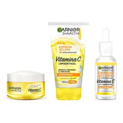 GARNIER - Kit Express Aclara Serum + Crema Hidratante + Limpiador