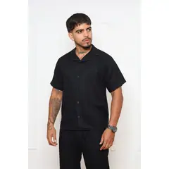 DM DEXMEN - Camisa Dexmen Cubana Lino negro