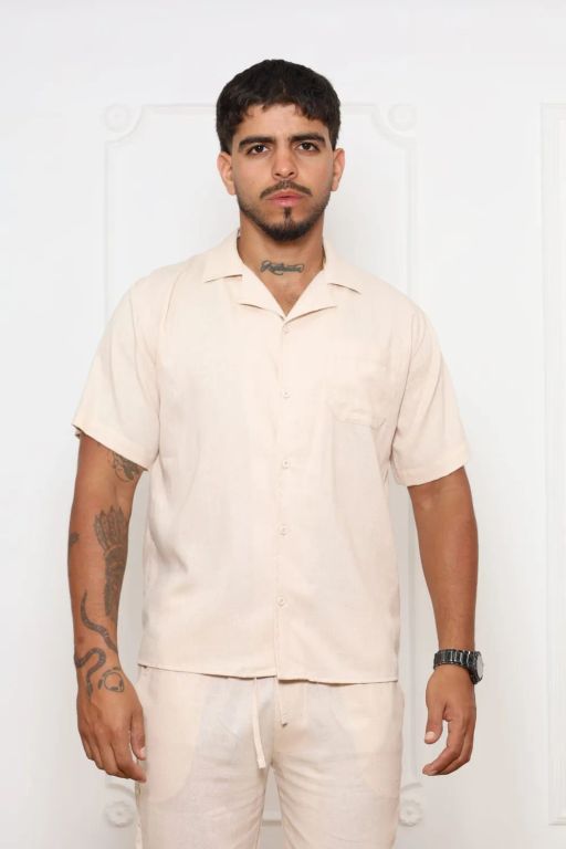 Camisa Dexmen Cubana Lino Beige