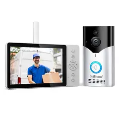 SRIHOME - Kit Videoportero Inalámbrico WiFi DH051 + DH002 con Batería y Monitor