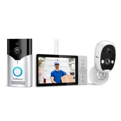 SRIHOME - Kit Videoportero WiFi DH051+DH002+DH008 con Batería y cámara adicional