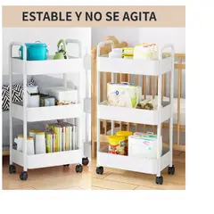 GENERICO - Carrito Organizador Con Ruedas Multiuso 3 Niveles-Blanco