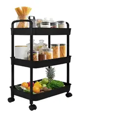 GENERICO - Carrito Organizador Con Ruedas Multiuso 3 Niveles-Negro