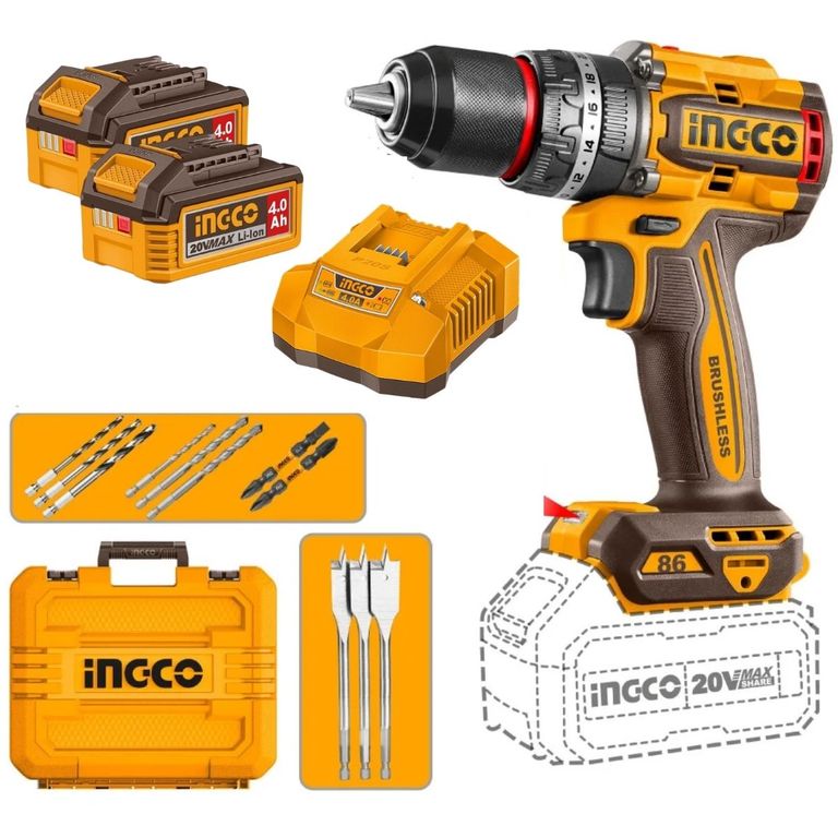 Taladro Atornillador Percutor 20V 86Nm Brushless + 2 Baterías 4Ah CIDLI208682