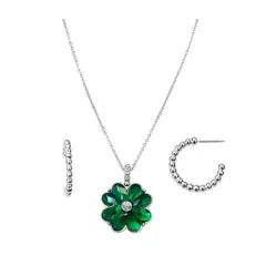 Esika - Set Collar + Aretes Trébol de la Suerte Plateado - Amuleto Elegante Mujer