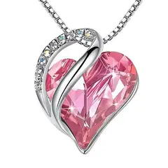 GENERICO - Collar con Dije de Corazón y Cristales Joyería Fina para Mujer Pink