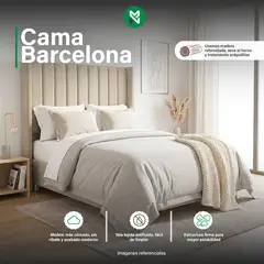 MUEBLES MACRUMO - Combo Cama tapizada Barcelona-Queen Beige claro+Colchón Semiortopédico