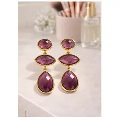 YANBAL - Aretes NEZIRA ROUGE Finos con baño en oro - 5cm de Largo