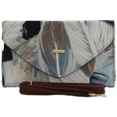 CHULA TULUM - CARTERA MODELO CARTERON CON ESTAMPADO HOJAS CREMA AZUL