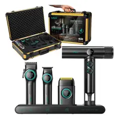 OEM - Maquina de Cortar Pelo Set Premium Barbería Maletin Clipper Trimmer Shaver Secador V-001 PRO Negro