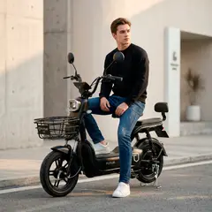 FUTUR - Bicimoto Eléctrica OXEN de Litio, 25kmh, 35km, 350W Negro