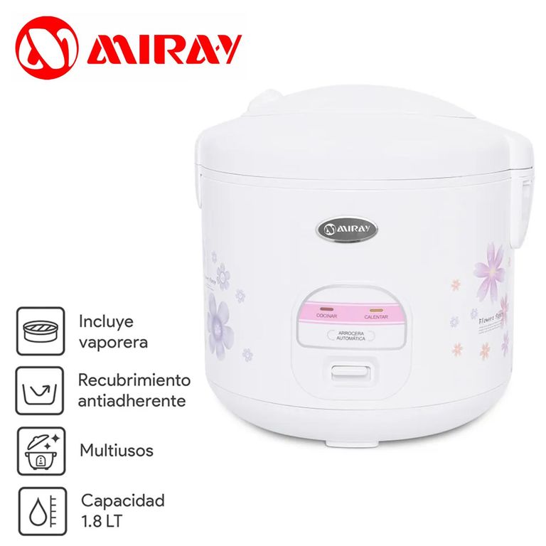 Olla arrocera OM-T339 1.8L Blanco Hermética con Vaporizador