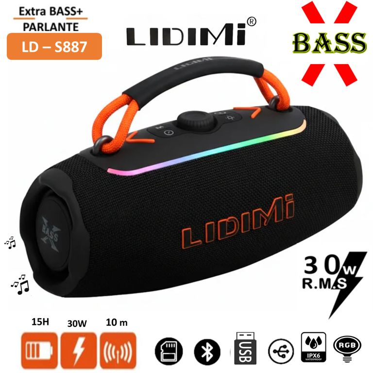 PARLANTE LD-S887 – Portátil 30W, Bluetooth 5.3 y luces RGB