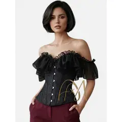 GENERICO - Corset Noir Romance con Mangas de Organza