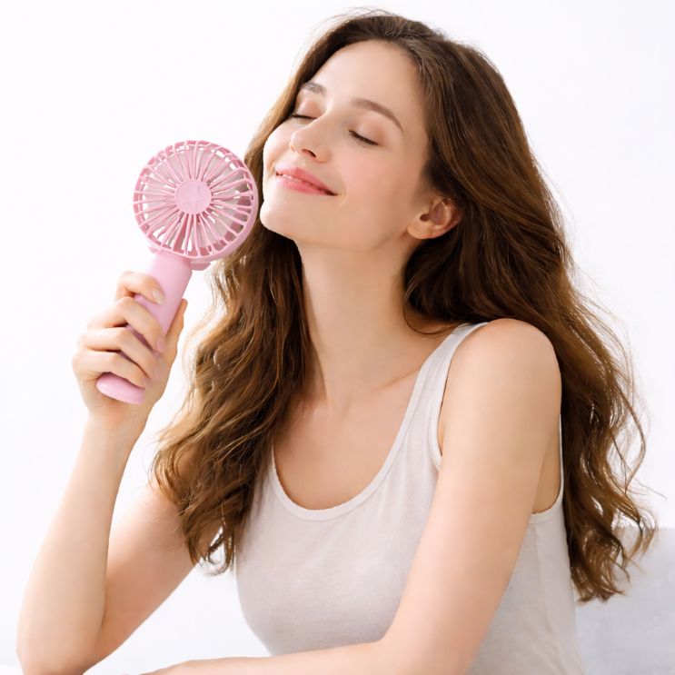 Mini Ventilador Usb Rosado Con Base Celular Ideal Oficina Y Viaje