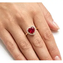 GENERICO - Anillo Corazón Rojo Circonita Sintética Romántico Dorado Mujer