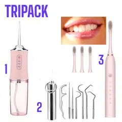 OEM - Tripack Higiene Dental Irrigador Bucal + Cepillo Eléctrico + Kit de Limpieza Acero