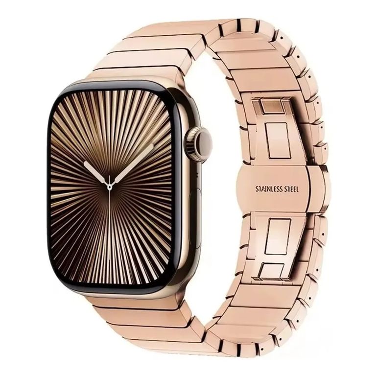 CORREA PULSERA ESLABONES PARA APPLE WATCH SERIE 7-8-9-10-11 DE 44-45-46-49 MM ROSA GOLD
