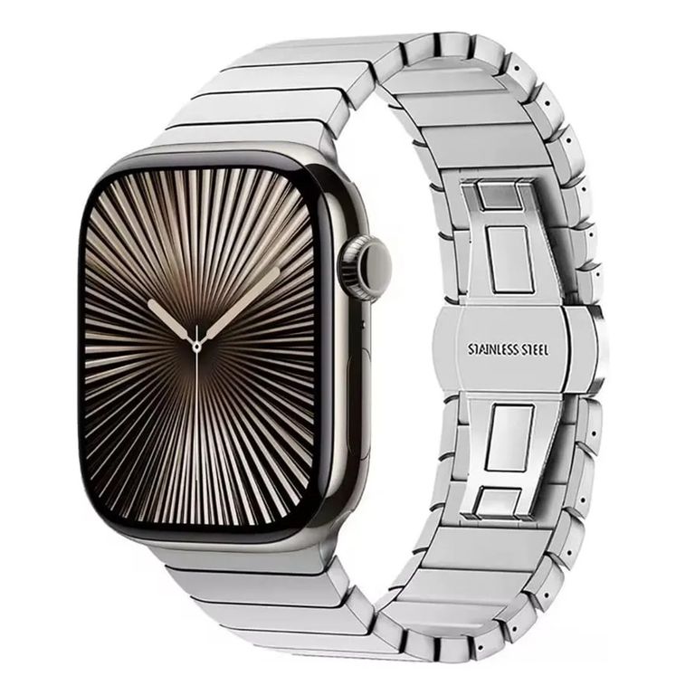 CORREA PULSERA ESLABONES PARA APPLE WATCH SERIE 7-8-9-10-11 DE 44-45-46-49 MM PLATEADO