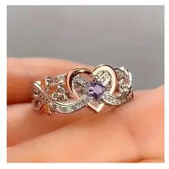 GENERICO - Anillo Infinito Corazones en Oro Rosa con Piedra Violeta
