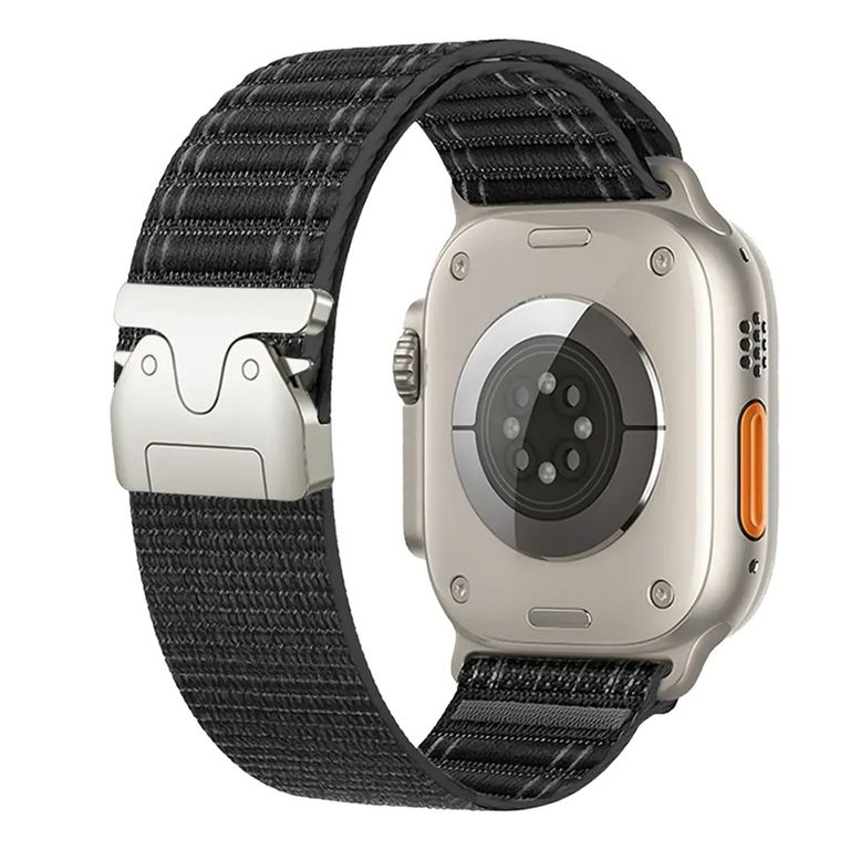 CORREA NYLON LOOP HEBILLA PARA APPLE WATCH 7-8-9-10-11 SE ULTRA 44-45-46-49 MM NEGRO
