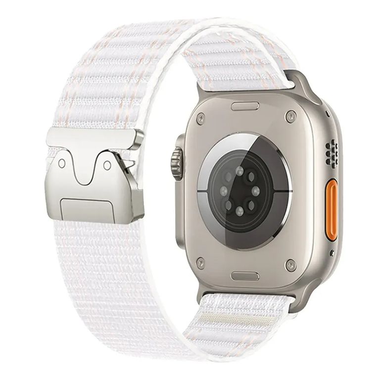 CORREA NYLON LOOP HEBILLA PARA APPLE WATCH 7-8-9-10-11 SE ULTRA 44-45-46-49 MM BLANCO