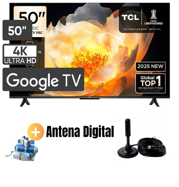 Televisor 50” UHD 4K Google TV Smart TV 50V6C 2025 + Antena Digital