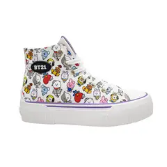 KAWAI - Zapatillas Urbanas Botin Mujer BT21 BTS Kpop Blanco Lila
