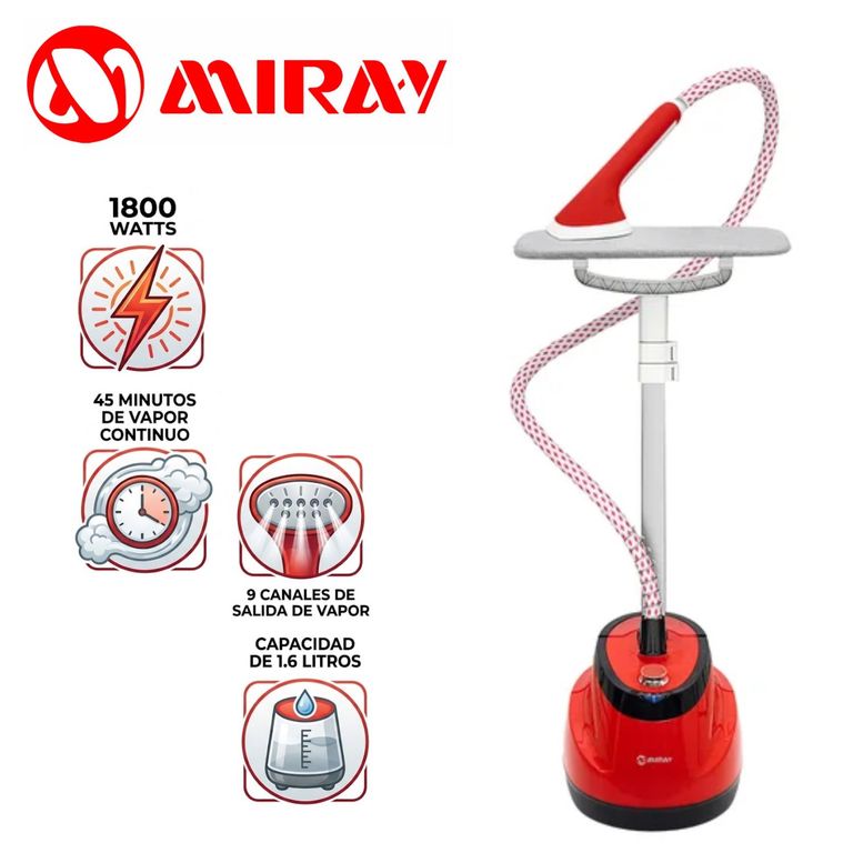 Vaporizador de Prendas Vertical VPM-10 1800 Watts y tanque 1.6 Litros Rojo