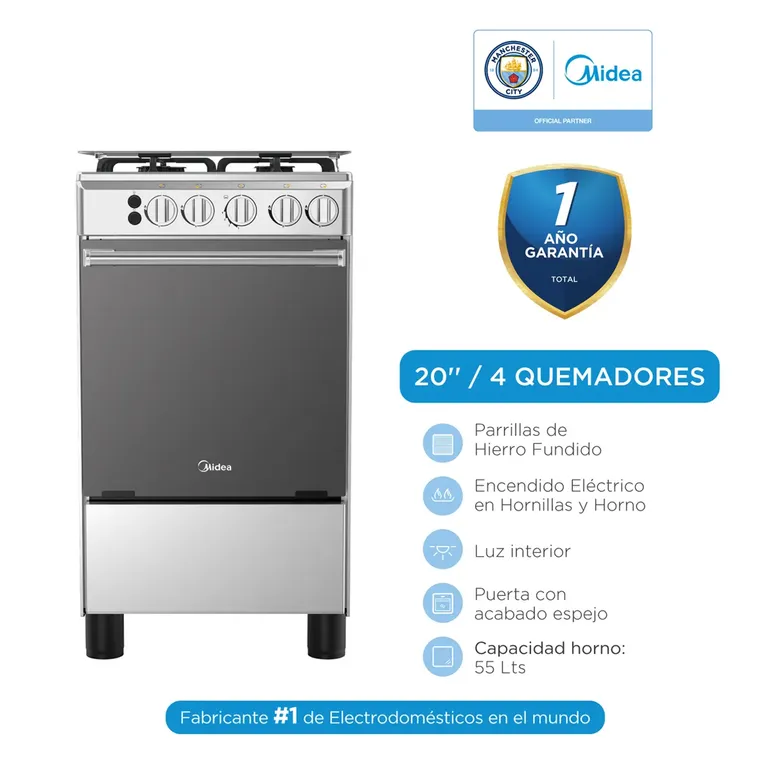 Cocina a Gas 4 Quemadores MGS20F0LJAGG SILVER