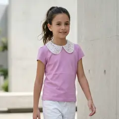GENERICO - Polo Niña Rib Cuello Encaje Lila - Angela Kids