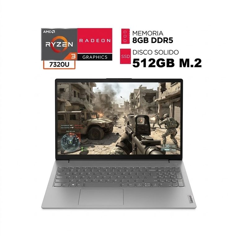 Laptop Amd Ryzen 3 7320U RAM 8GB DDR5 SSD 512GB Pantalla 15.6” FULL HD