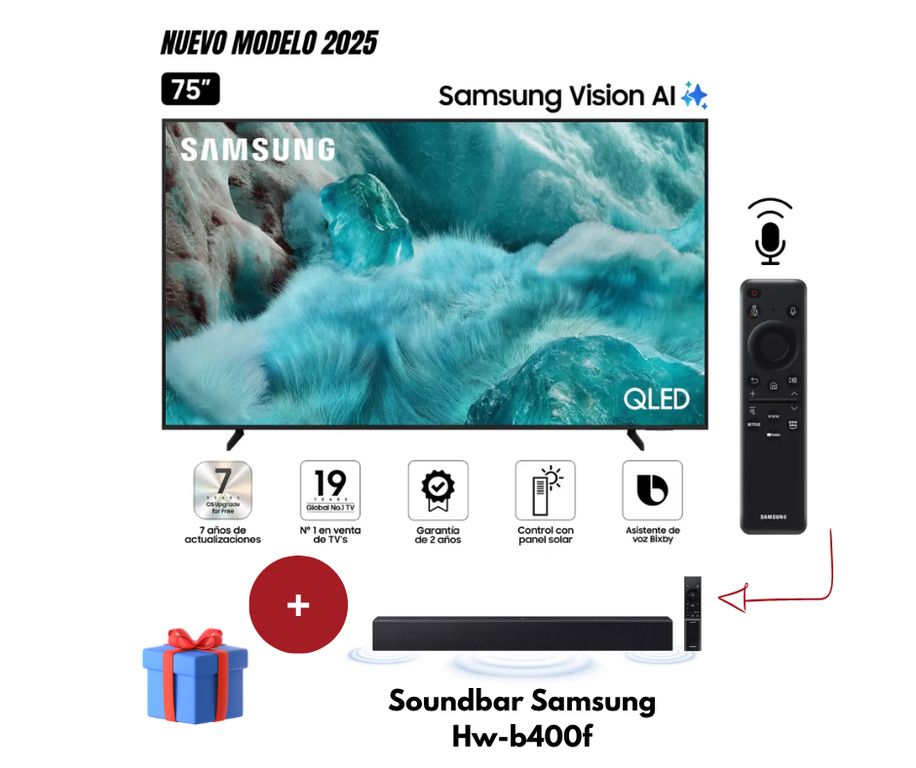 Televisor 75 QLED QN75Q7FAAGXPE Vision Ai Smart Tv 2025 + Soundbar Hw-b400f