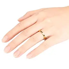 GENERICO - Anillo Unisex 4 mm Acero Titanio Chapado en Oro Liso Pulido Resistente y Elegante