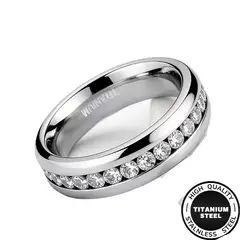 GENERICO - Anillo Lujo Unisex 6 mm Circonitas Fila Completa Diseño Brillante Plata