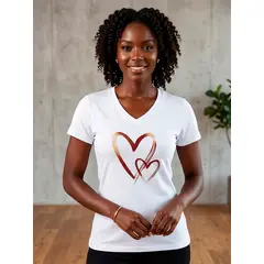 GENERICO - POLO PARA DAMA COLOR BLANCO CUELLO V CON DISEÑO DE CORAZONES
