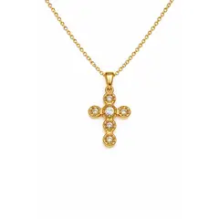 GENERICO - Collar Cruz Dorada con Cristales Mujer Elegante Acero Inoxidable