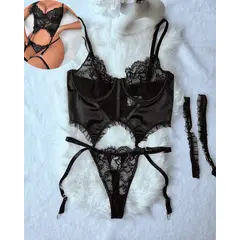 GENERICO - Set de Lencería negro para mujer M - JOLIE