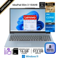 LENOVO - IdeaPad Slim 3 15IAH8, Táctil 15.6" FHD IPS, Core i5 12450H, RAM 16GB, SSD 512GB, Win 11 Pro