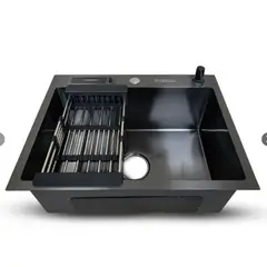 FRATELLI - LAVADERO DE COCINA ACERO CON PORTA CUCHILLO NEGRO 60 X 45 CM PRM-6045B