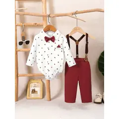GENERICO - Traje Terno de Niño - Pantalon+ Camisa+Corbata+Tirante