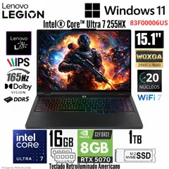 LENOVO - Laptop LEGION 5 15IAX10 Intel Core Ultra 7 255HX 16GB RAM 1TB RTX 5070-8GB 83F00006US