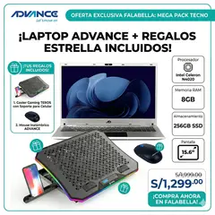 ADVANCE - Intel Celeron N4020 - 8GB RAM - 256GB SSD - 15.6 Pulgadas + Cooler Teros + Mouse Inalámbrico