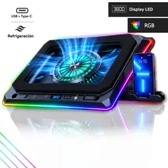 HALION - COOLER PARA LAPTOP CYBERCOOL GAMING & RGB CON PANTALLA LED
