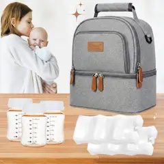 DAUER - SET 3 en 1 Cooler Bag de Lactancia Conservador de Leche Materna +3 frascos PPSU +2 Bloques de Hielo
