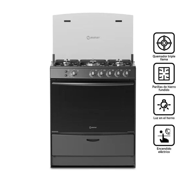 Cocina a gas AZALEA PLUS GN 5 Hornillas - NEGRO