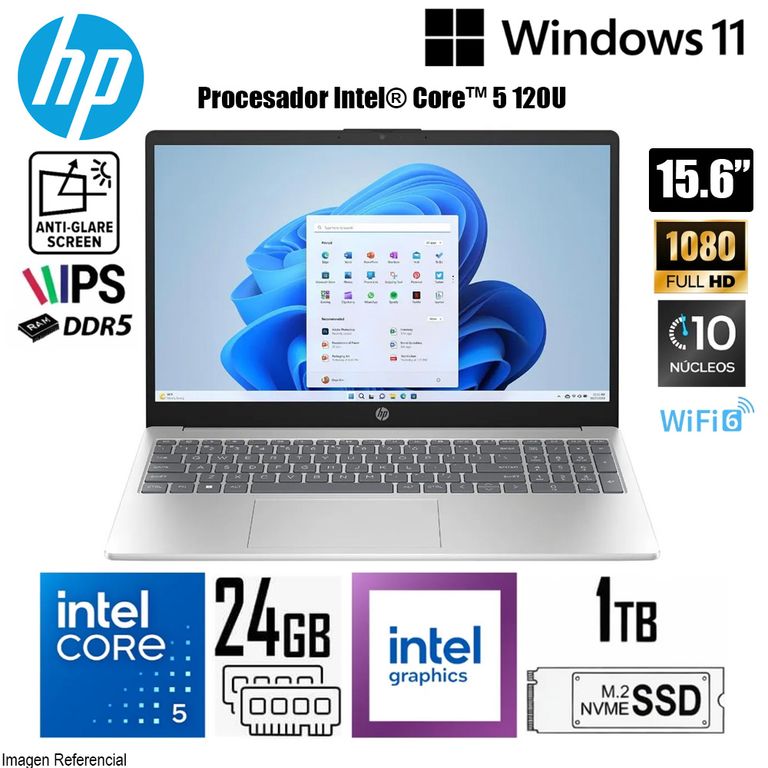 Laptop 15-fd0362la Intel Core 5 120U RAM 24GB SSD 1TB 15.6" FHD D31T5LA